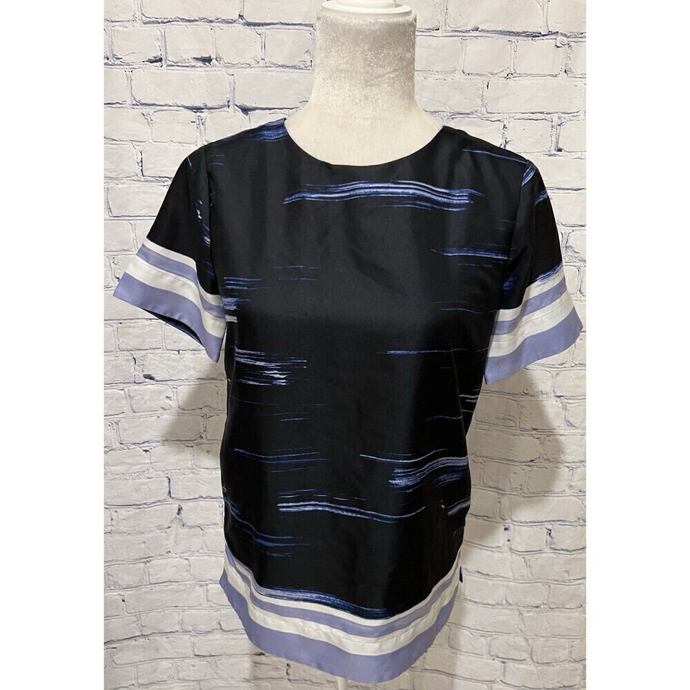 Banana Republic Women's Blue and White Brushstroke Top Size XS